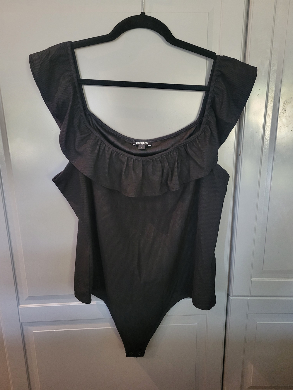 Express Black Ruffle-Neck Bodysuit with Wide Straps